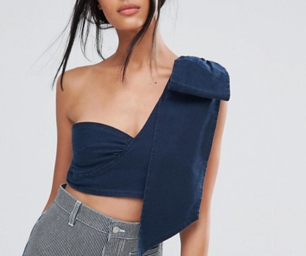 ASOS Denim crop bow top size 6 NWT sold out